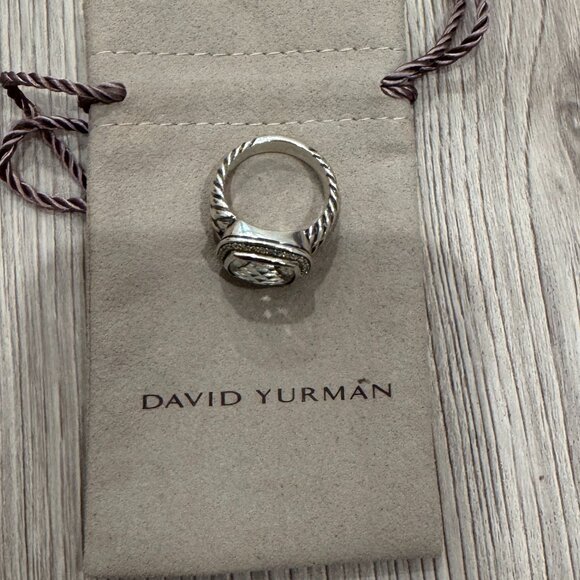 Authentic David Yurman Albion Ring Sterling Silver Prasiolite & Diamonds, 11mm - Picture 4 of 11
